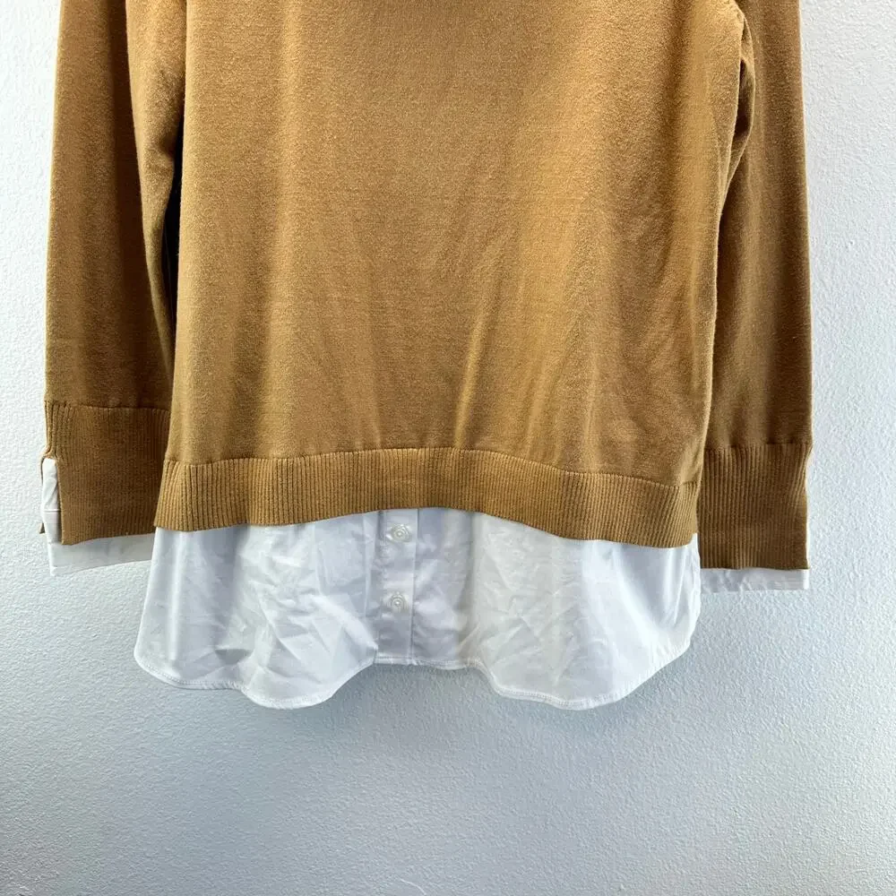 Chico's Turtleneck Sweater Over Blouse Tan White 2 Large Contemporary Lagenlook